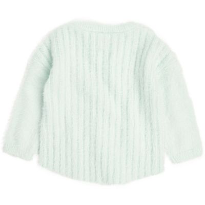 Mini girls green fluffy knit jumper